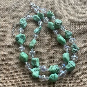 Chunky green turquoise stone necklace crystals adjustable New Handmade